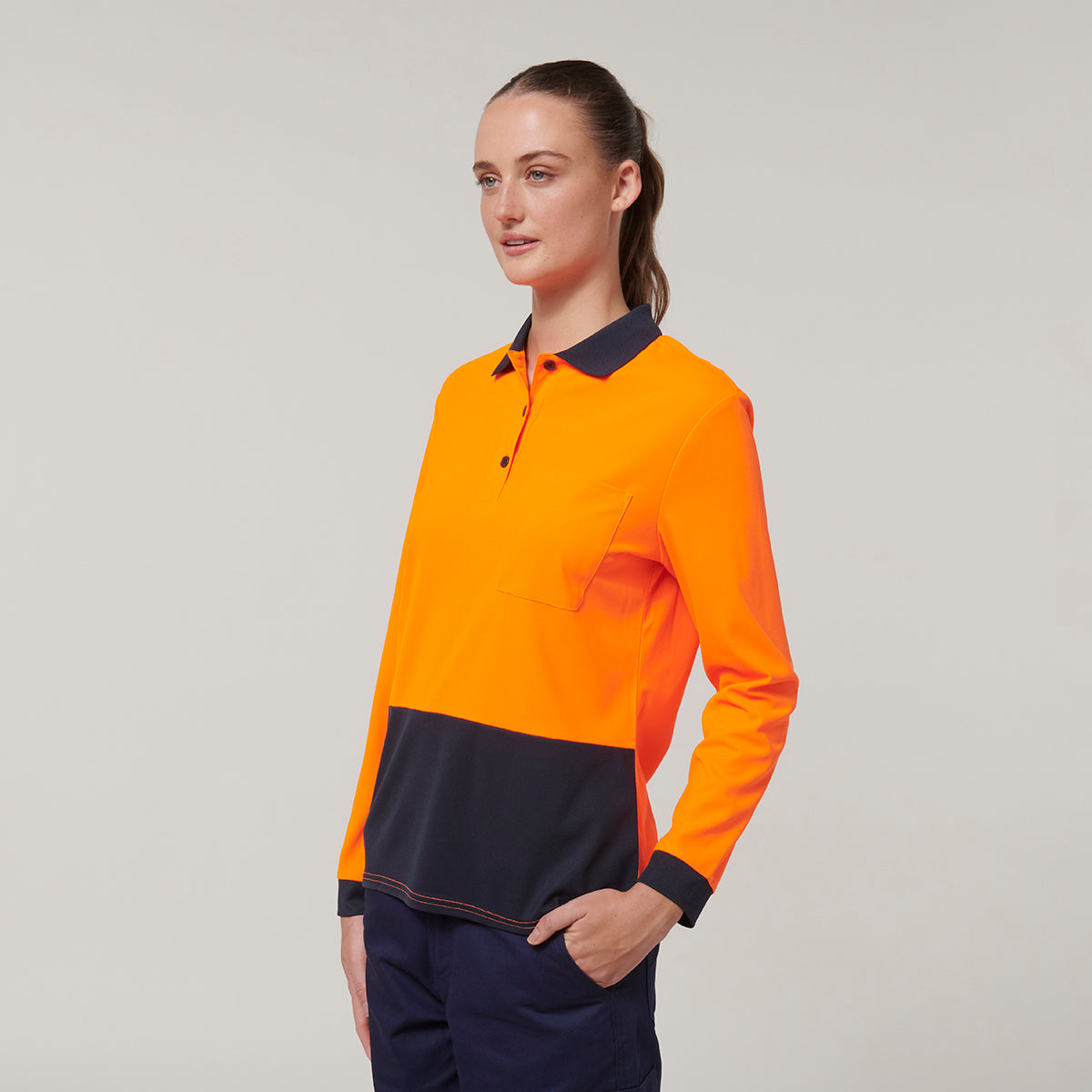 Y08603-Hard Yakka Womens Long Sleeve Hi Vis Taped Polo