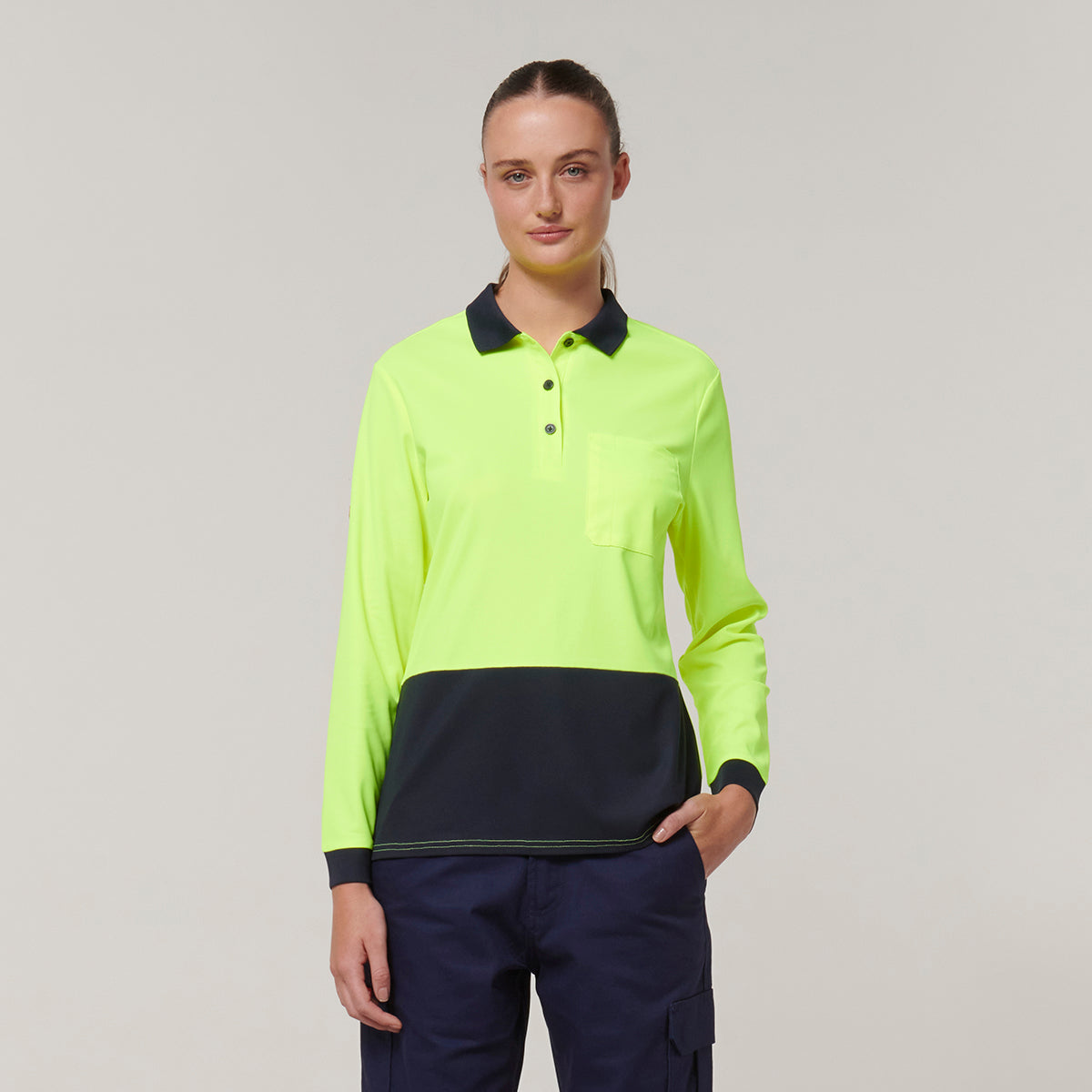 Y08603-Hard Yakka Womens Long Sleeve Hi Vis Taped Polo