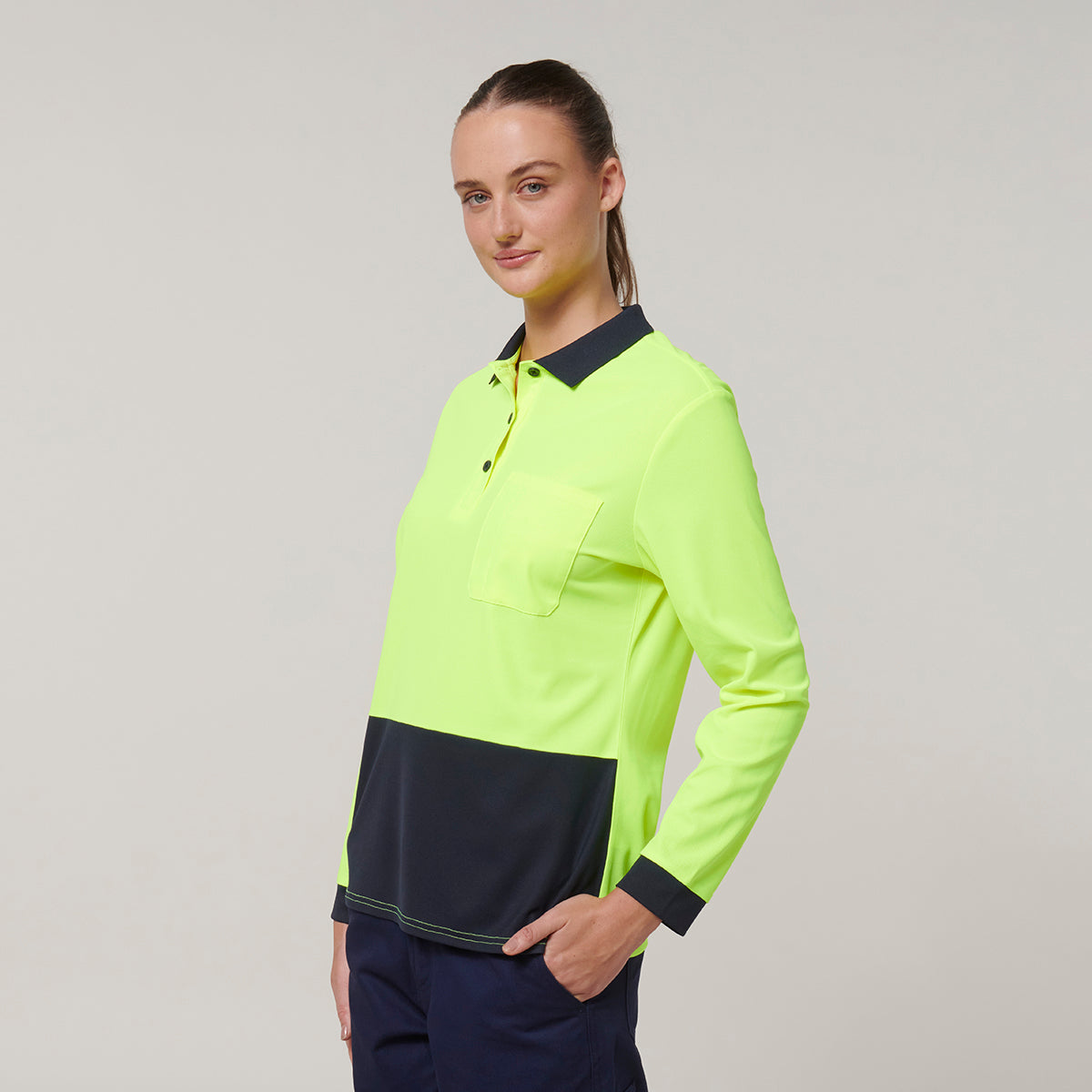 Y08603-Hard Yakka Womens Long Sleeve Hi Vis Taped Polo