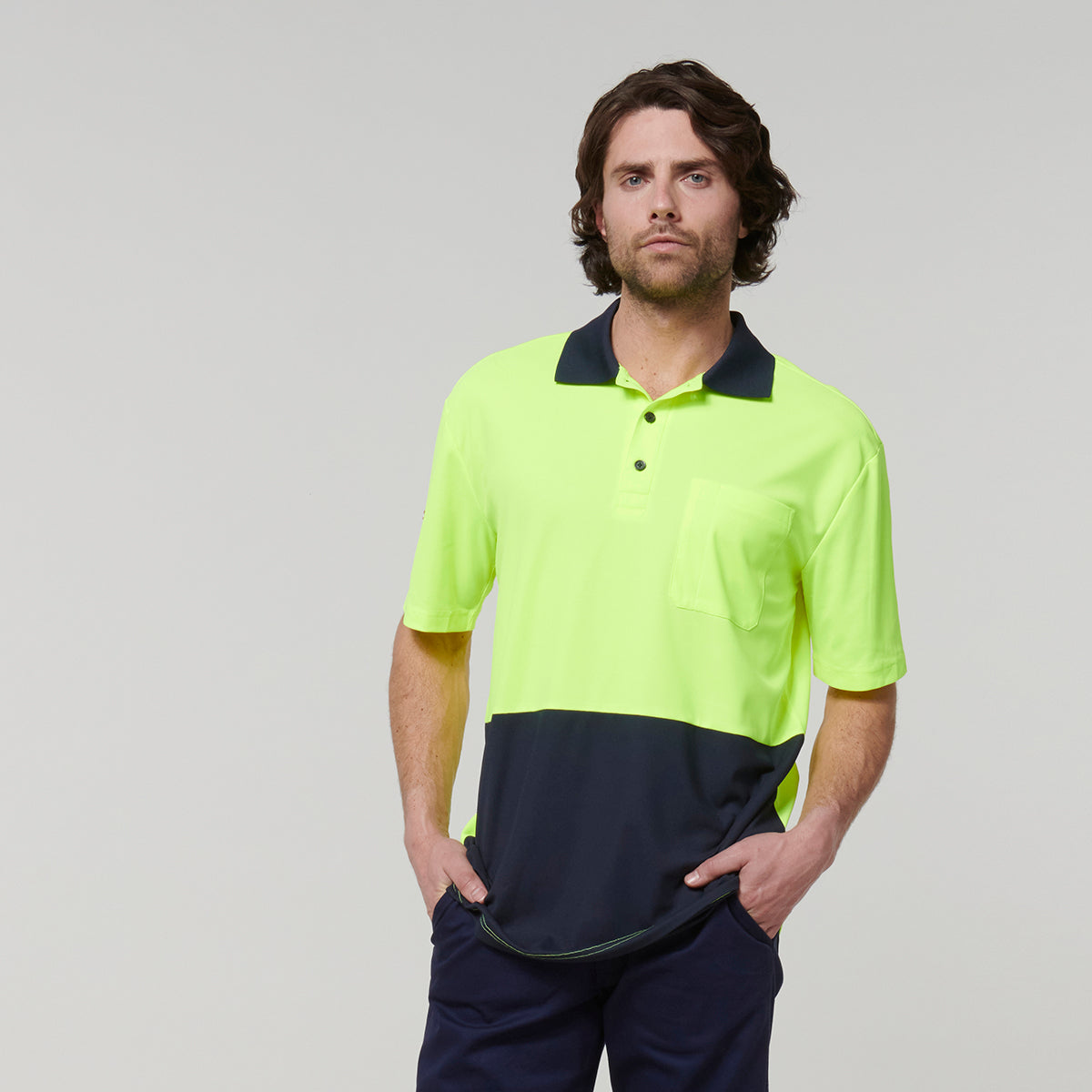 Y19616-Hard Yakka Mens Short Sleeve Hi Vis Polo