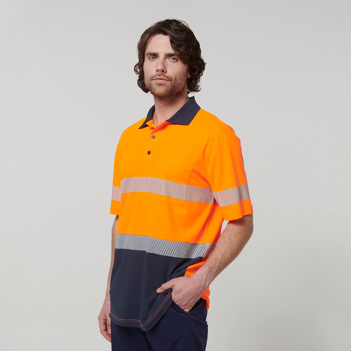 Y19618-Hard Yakka Mens Short Sleeve Hi Vis Taped Polo
