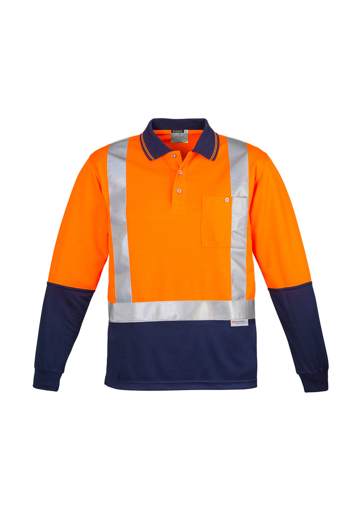 ZH234-Mens Hi Vis Spliced Long Sleeve Polo - Shoulder Taped
