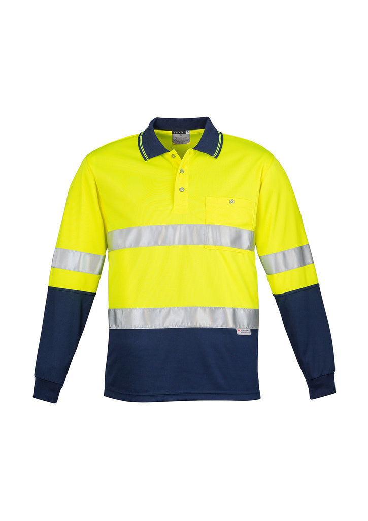 ZH235-Mens Hi Vis Spliced Long Sleeve Polo - Hoop Taped