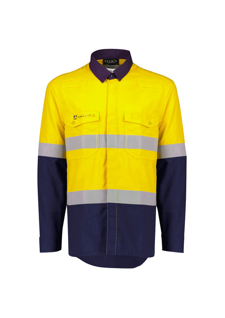 ZW180-Mens Orange Flame Lightweight Ripstop Spliced Shirt - Hoop Taped