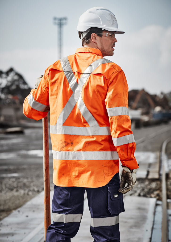 ZW690-Mens Hi Vis X Back Taped Long Sleeve Shirt