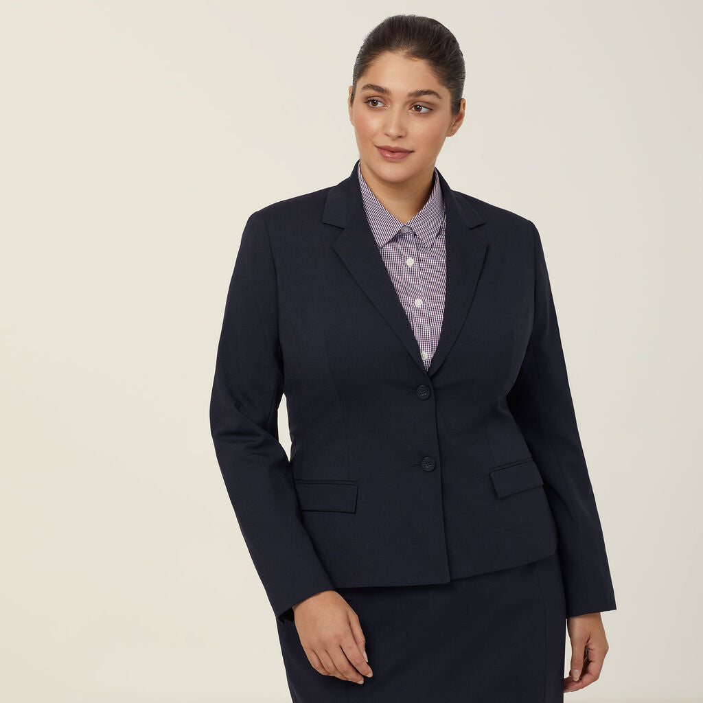 STRETCH WOOL BLEND 2 BUTTON MID-LENGTH JACKET