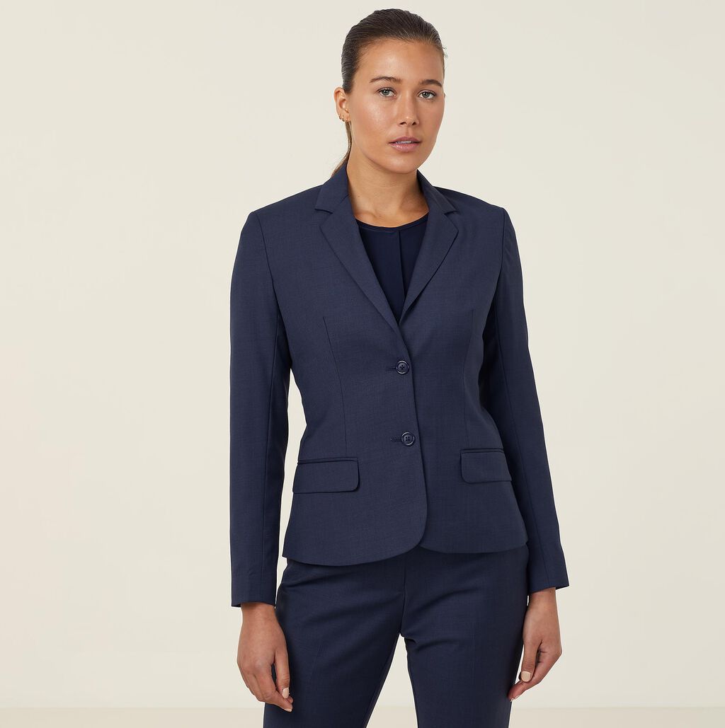 SHARKSKIN 2 BUTTON MID-LENGTH DETAIL JACKET