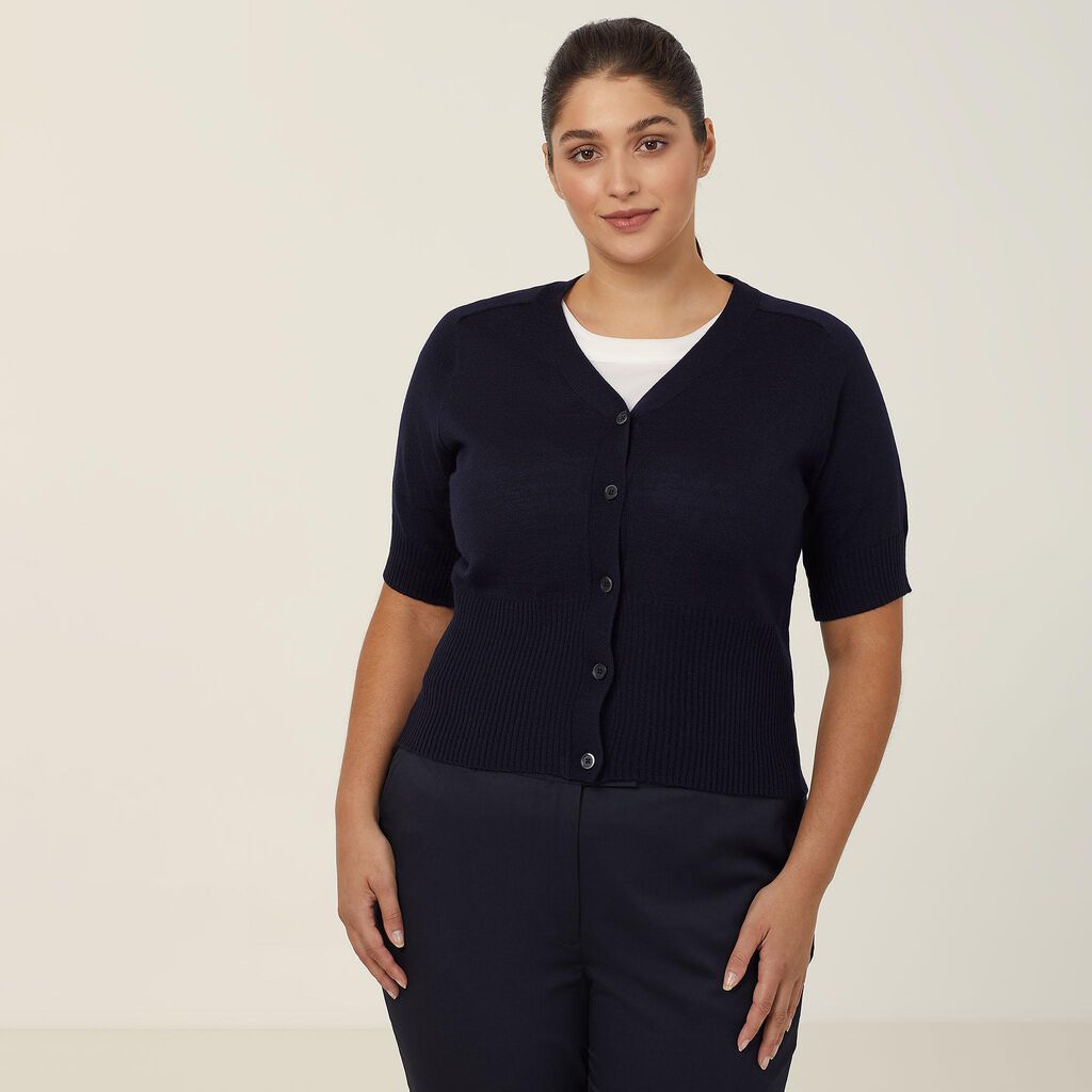 WOOL RICH SHORT SLEEVE RIB TRIM CARDIGAN