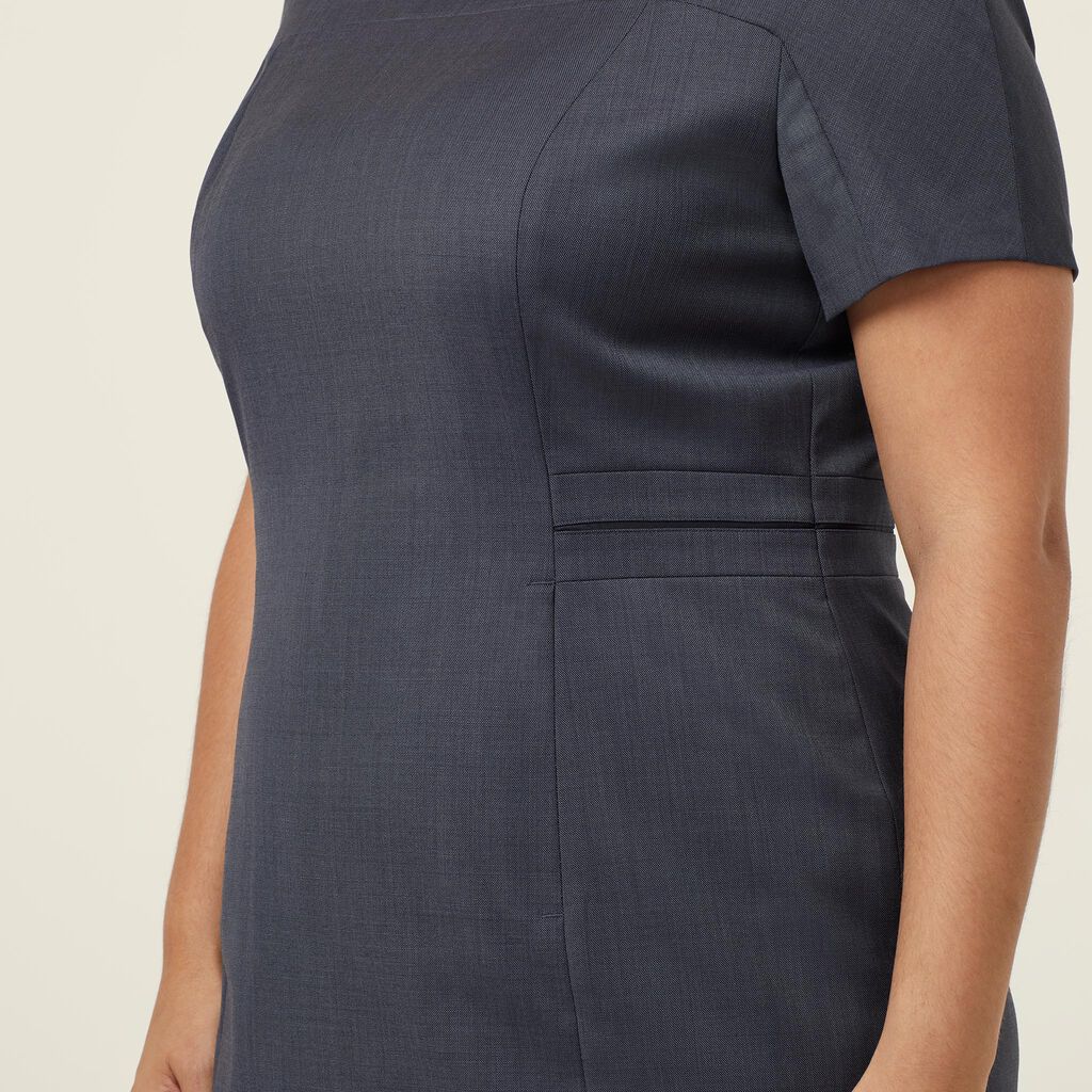 SHARKSKIN SHORT SLEEVE DETAIL DRESS