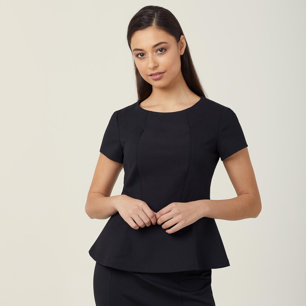 PONTE KNIT CAP SLEEVE PEPLUM TOP