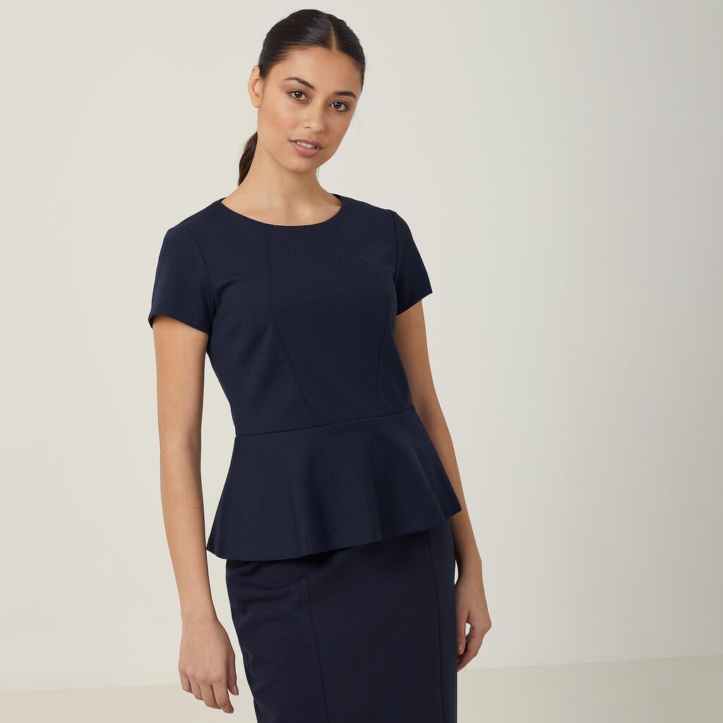 PONTE KNIT CAP SLEEVE PEPLUM TOP