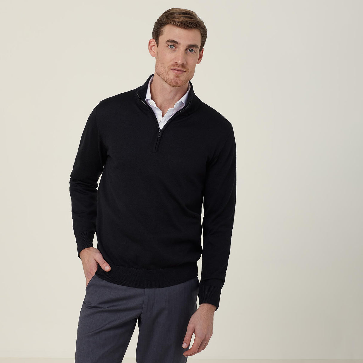 TREVIRA® WOOL BLEND LONG SLEEVE ZIP NECK JUMPER