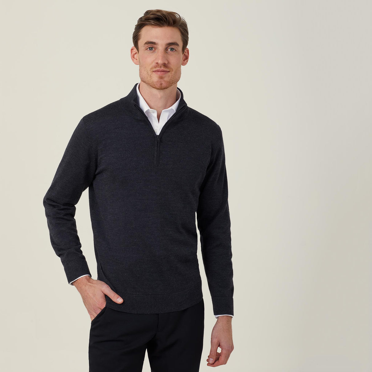 TREVIRA® WOOL BLEND LONG SLEEVE ZIP NECK JUMPER