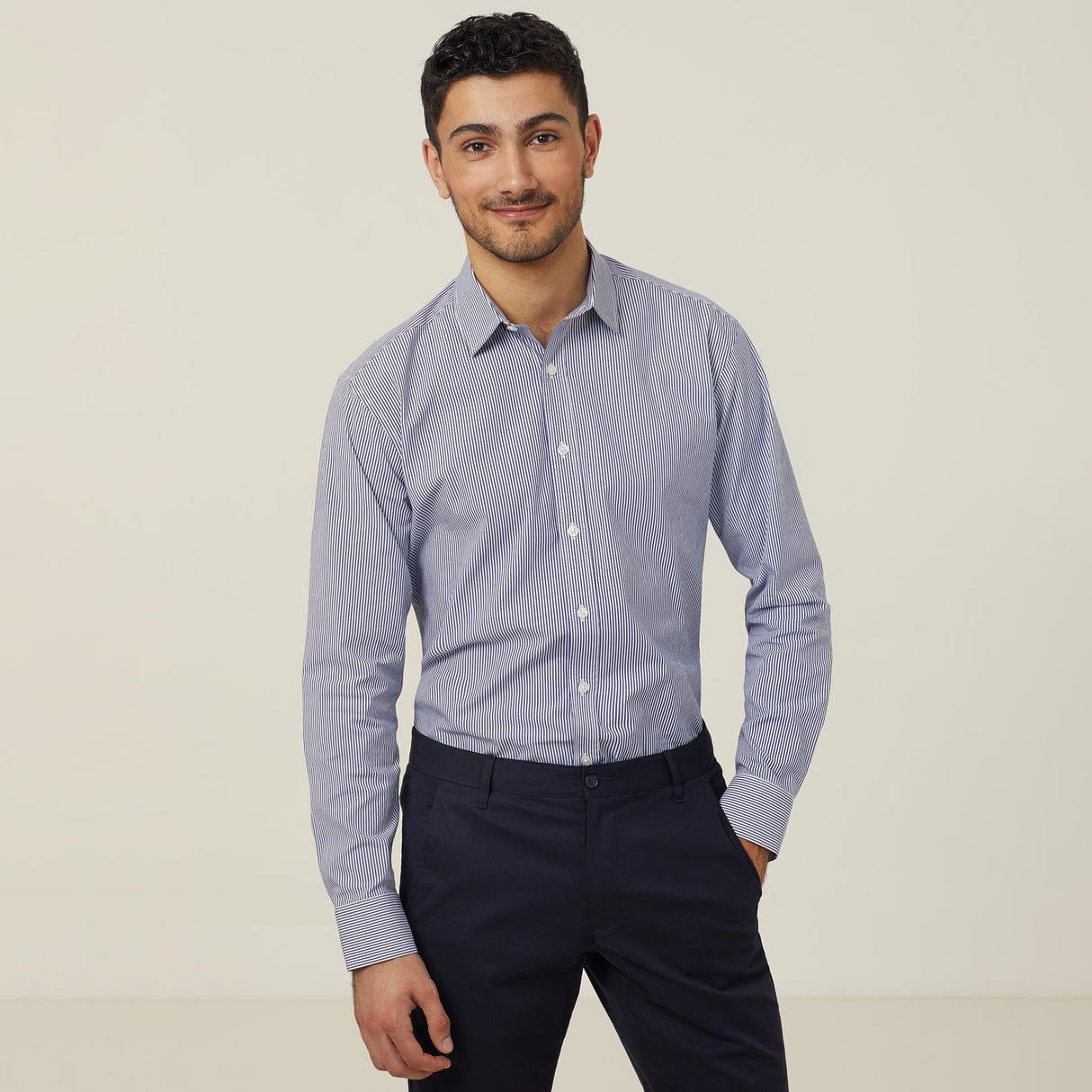AVIGNON FINE BLOCK STRIPE STRETCH LONG SLEEVE SHIRT