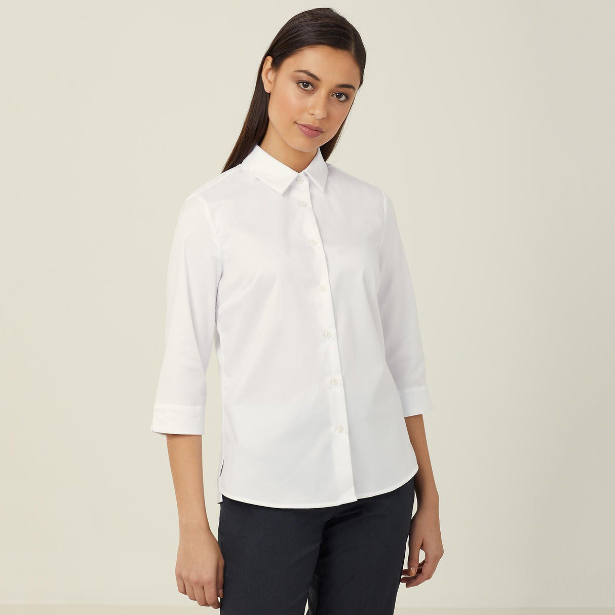 STRETCH TEXTURED TWILL 3/4 SLEEVE SHIRT