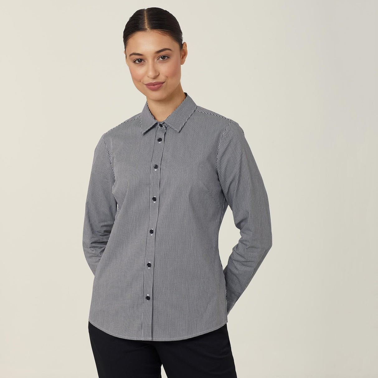 WOMEN'S AVIGNON GINGHAM CHECKERED LONGSLEEVES-SLIM SHIRT