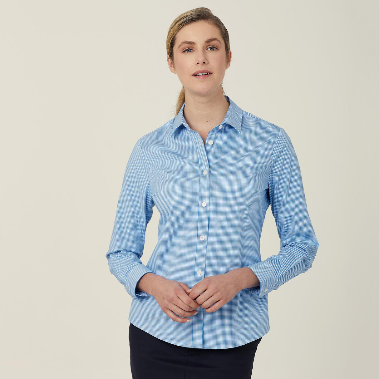 WOMEN'S AVIGNON GINGHAM CHECKERED LONGSLEEVES-SLIM SHIRT