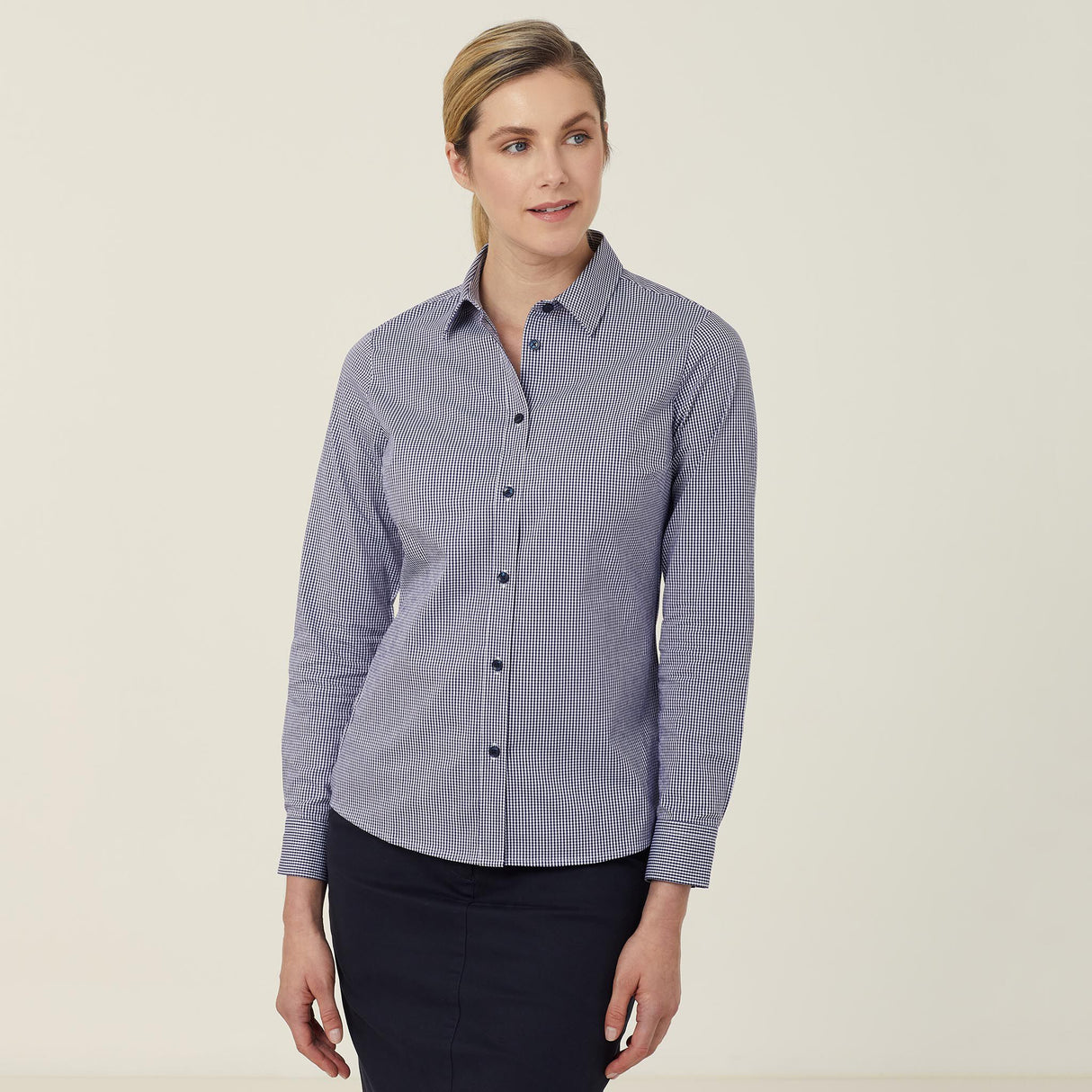WOMEN'S AVIGNON GINGHAM CHECKERED LONGSLEEVES-SLIM SHIRT