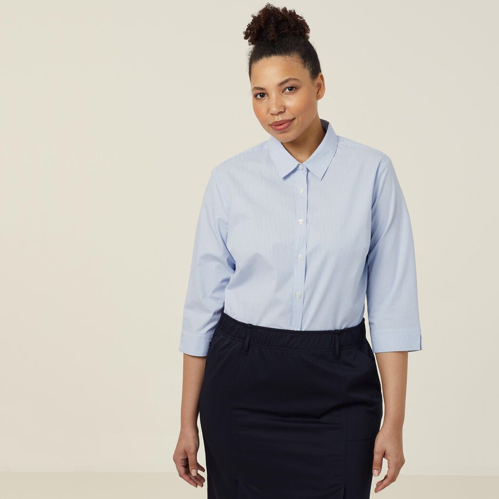 AVIGNON FINE BLOCK STRIPE STRETCH 3/4 SLEEVE SHIRT