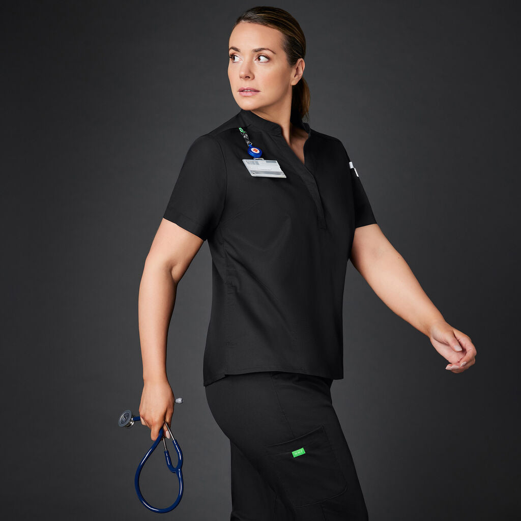 NEXT-GEN ANTIBACTERIAL ACTIVE BLACKBURN MANDARIN COLLAR SCRUB TOP