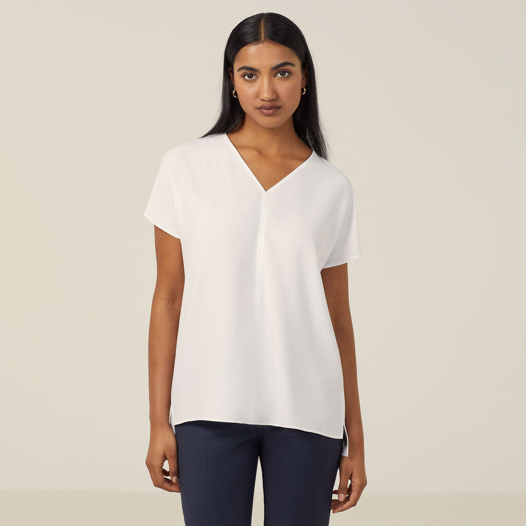 FRENCH GEORGETTE SHORT SLEEVE V-NECK TOP