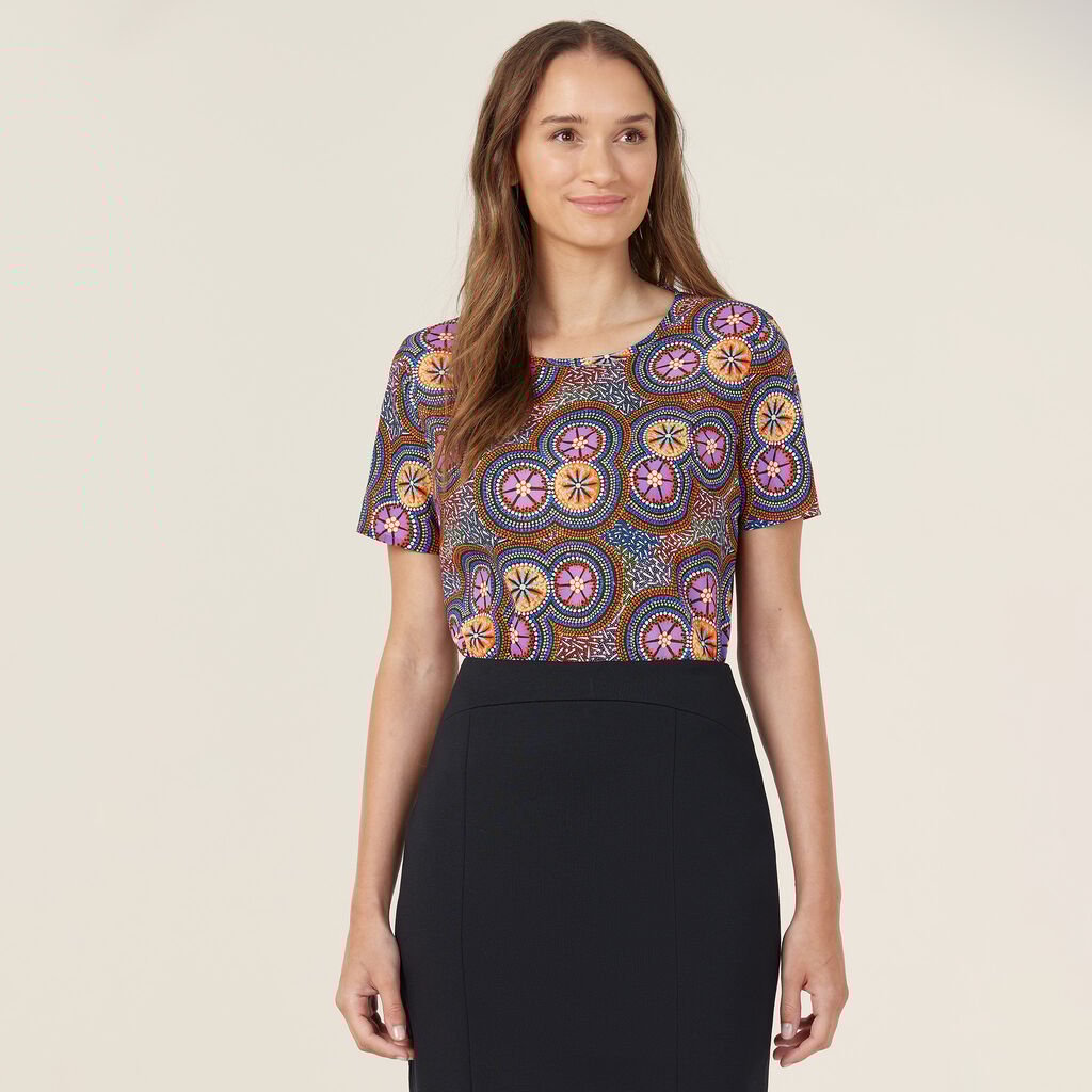 CATUSV-Polyester Print Bush Tucker Indigenous Blouse