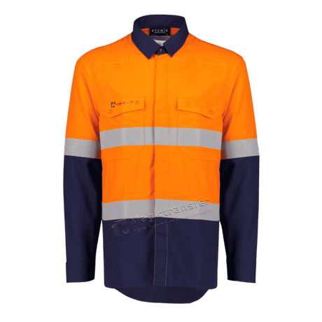 ZW180-Mens Orange Flame Lightweight Ripstop Spliced Shirt - Hoop Taped