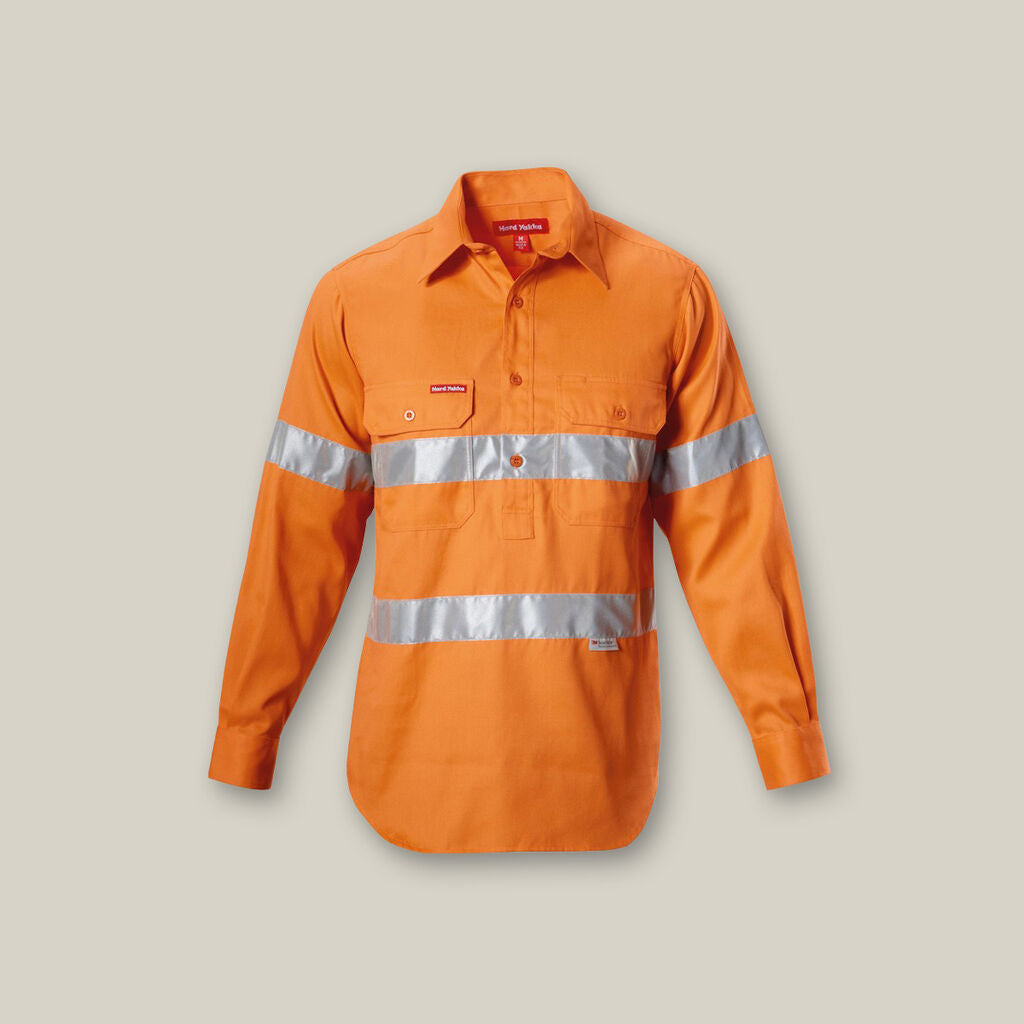 HI-VIS CLOSED FRONT TAPED LONG SLEEVE COTTON DRILL SHIRT