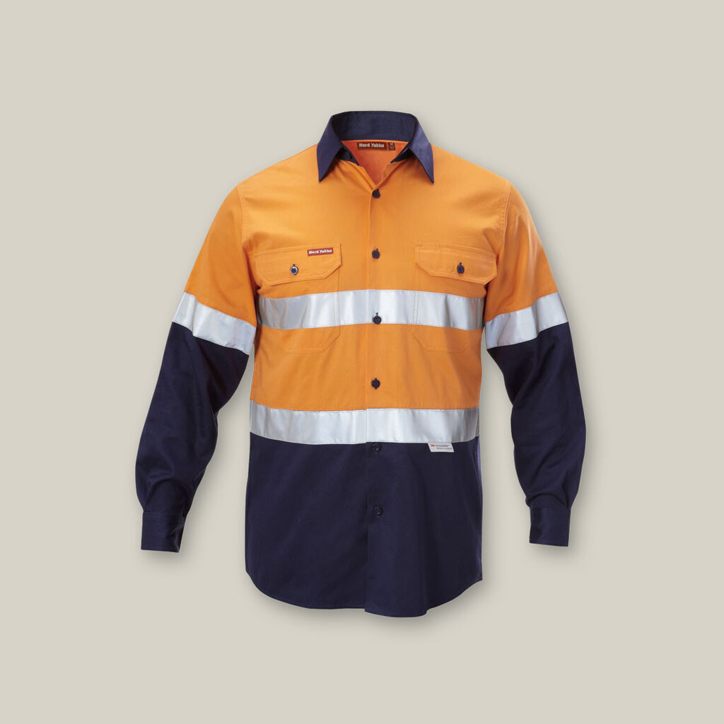 HI-VIS 2 TONE LONG SLEEVE TAPED COTTON DRILL SHIRT