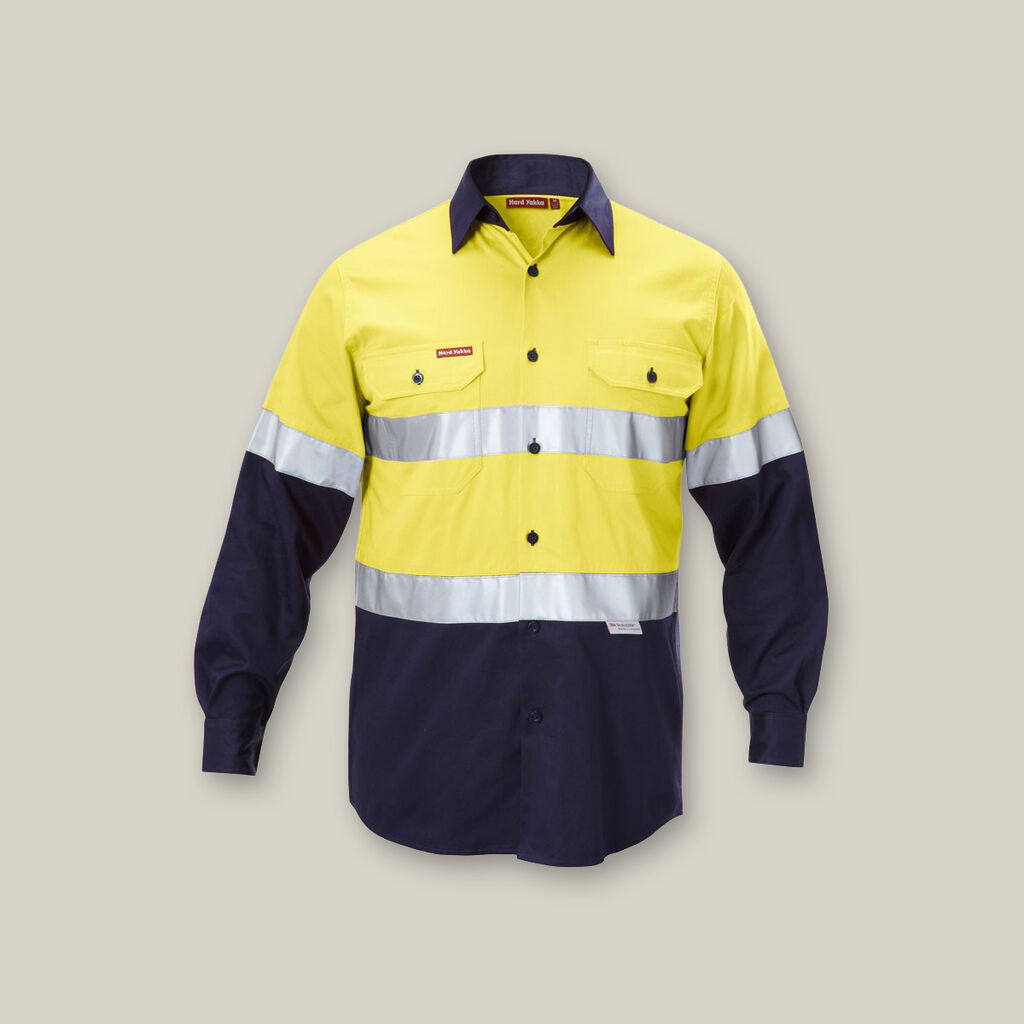 HI-VIS 2 TONE LONG SLEEVE TAPED COTTON DRILL SHIRT