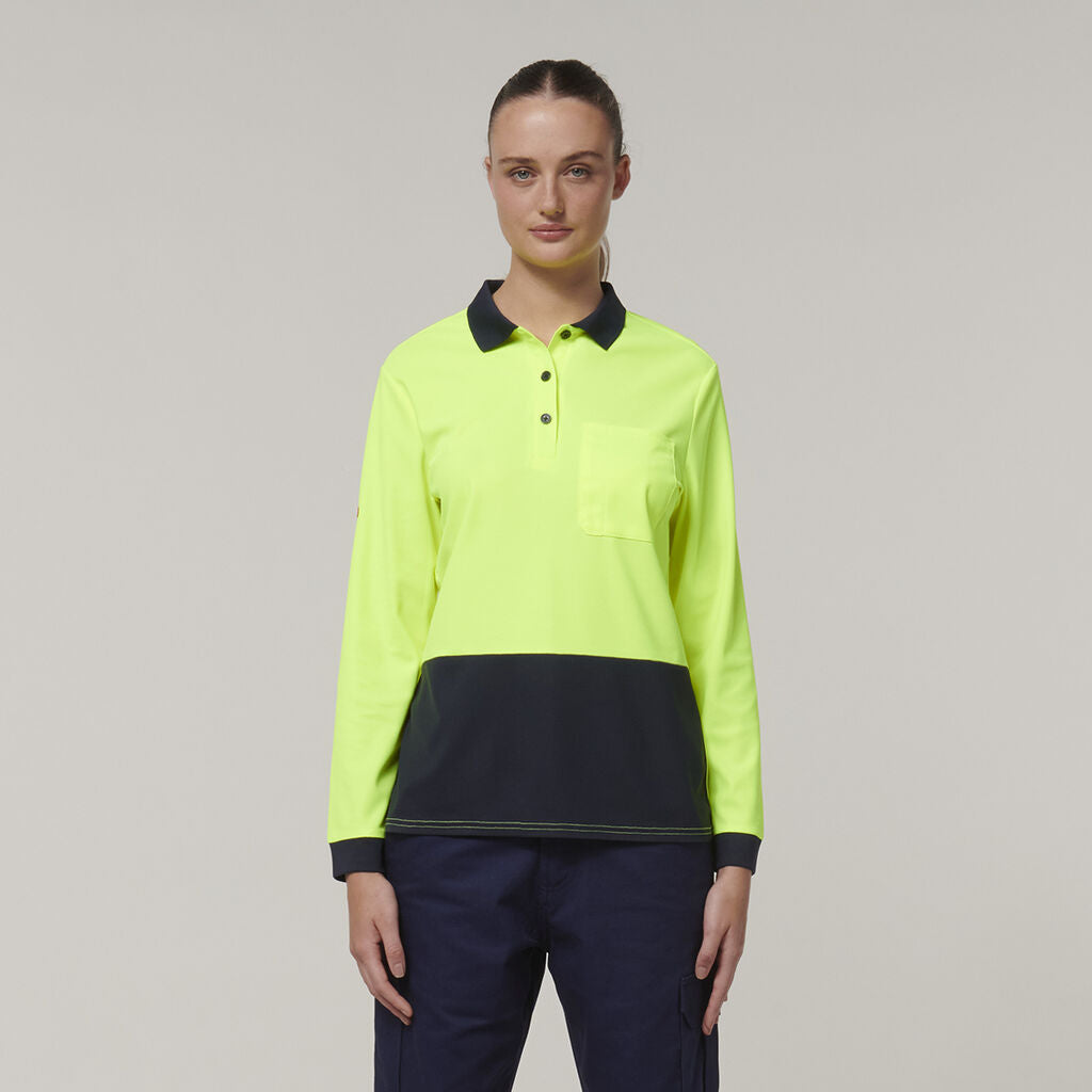 Y08603-Hard Yakka Womens Long Sleeve Hi Vis Taped Polo