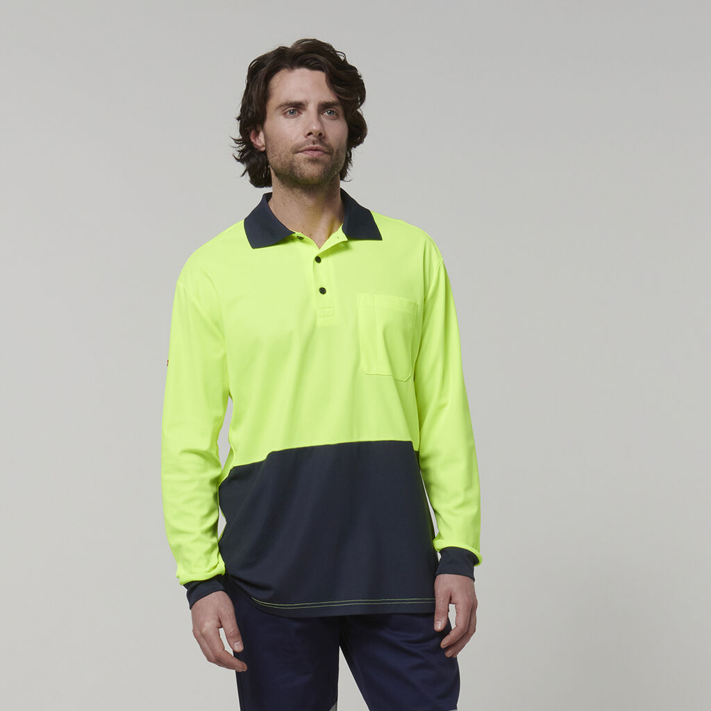 Y19617-Hard Yakka Mens Long Sleeve Hi Vis Polo