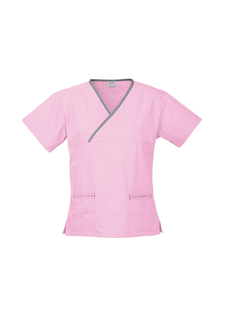 H10722-Ladies Contrast Crossover Scrubs Top