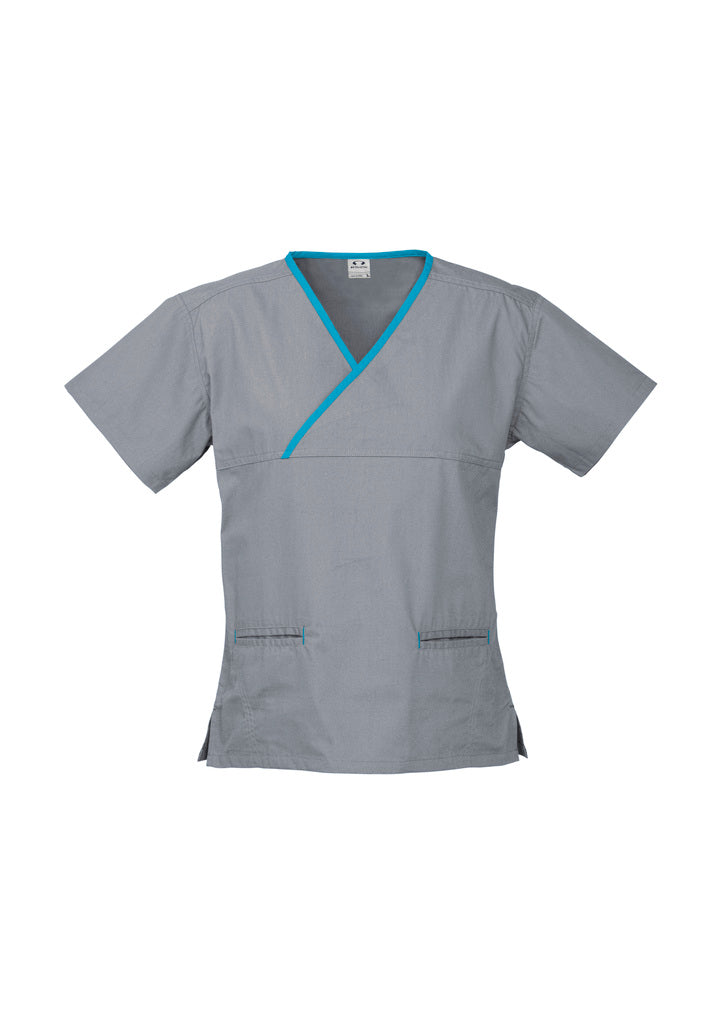 H10722-Ladies Contrast Crossover Scrubs Top