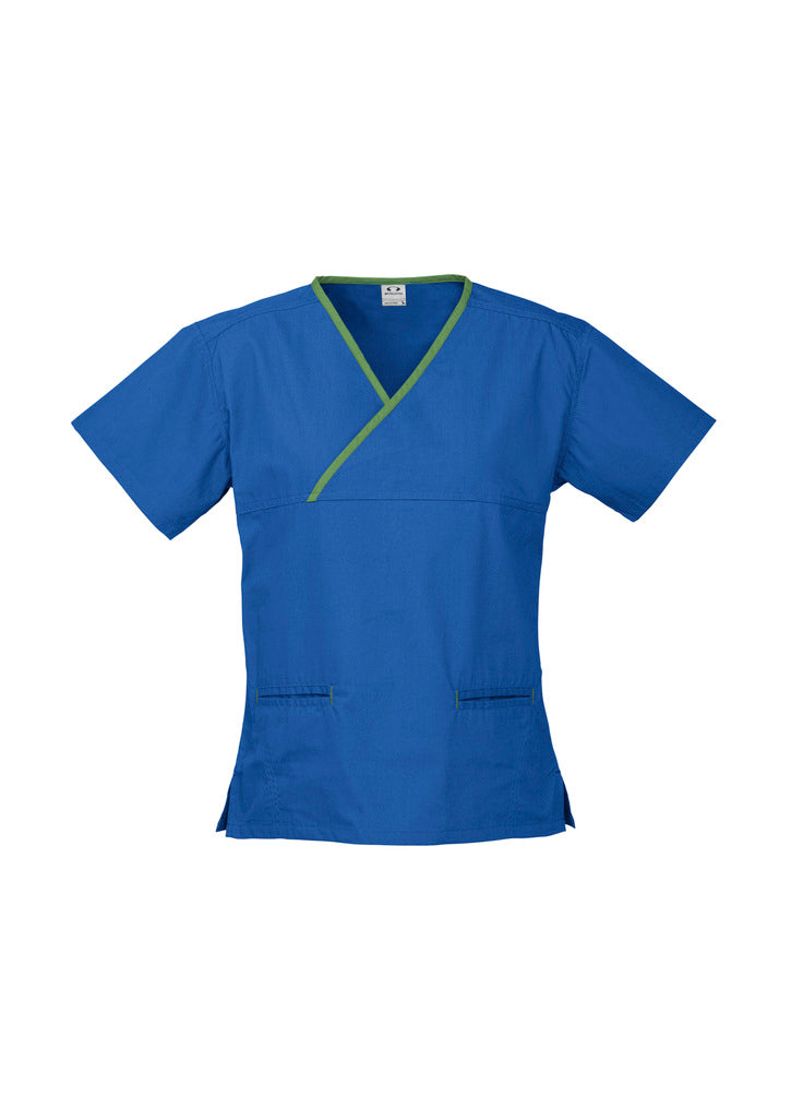 H10722-Ladies Contrast Crossover Scrubs Top