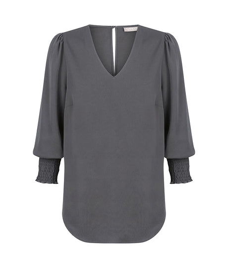 1803WZ Cleo-Shirred Cuff V Neck