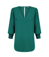 1803WZ Cleo-Shirred Cuff V Neck