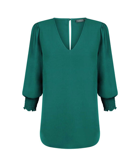 1803WZ Cleo-Shirred Cuff V Neck