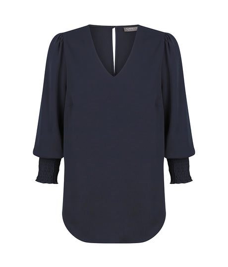 1803WZ Cleo-Shirred Cuff V Neck