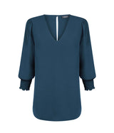 1803WZ Cleo-Shirred Cuff V Neck