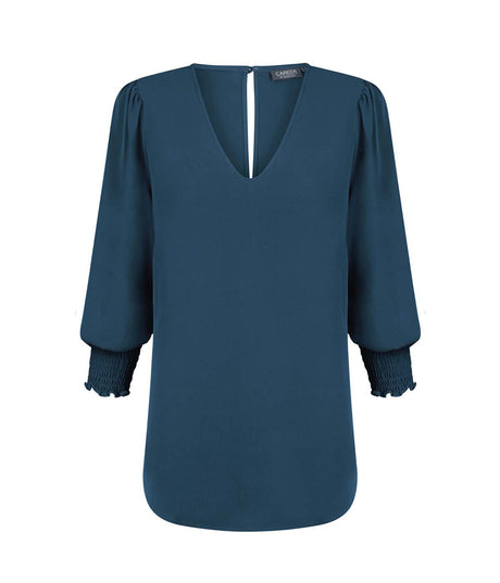 1803WZ Cleo-Shirred Cuff V Neck