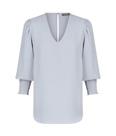1803WZ Cleo-Shirred Cuff V Neck