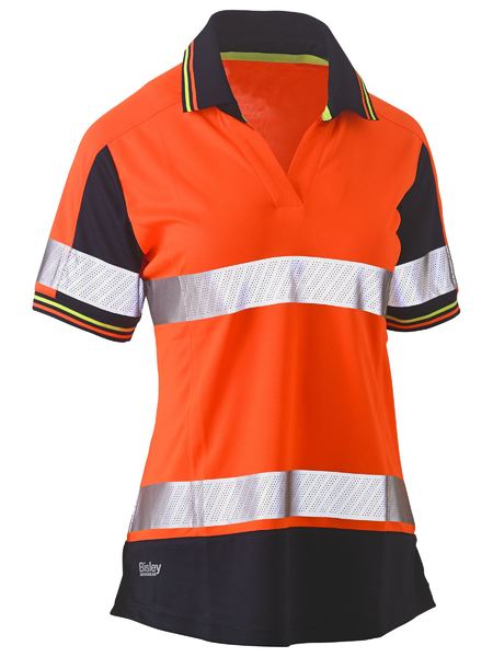 Women's Short Sleeve Taped Two Tone Hi Vis V-Neck Polo - Short Sleeve