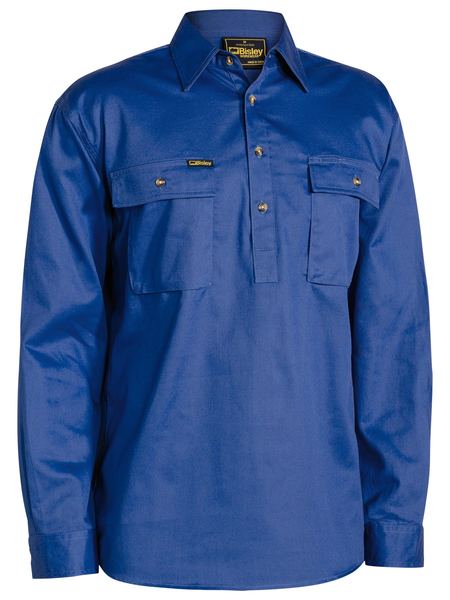 Closed Front Long Sleeve Cotton Drill Shirt