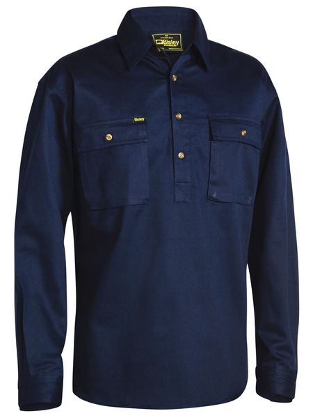 Closed Front Long Sleeve Cotton Drill Shirt