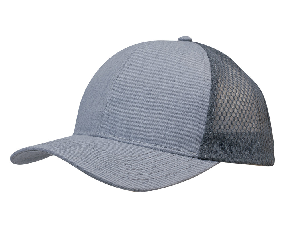 3971-Light Brushed Poly Cotton Marle Cap with Honeycomb Mesh Back