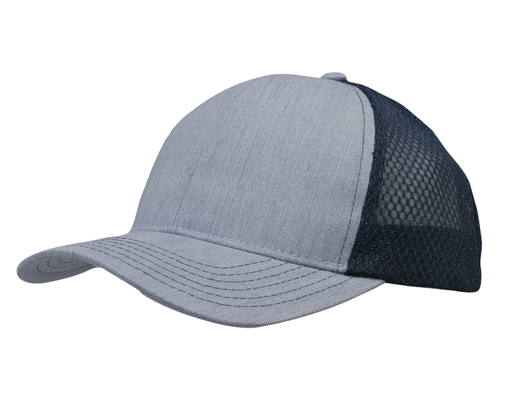 3971-Light Brushed Poly Cotton Marle Cap with Honeycomb Mesh Back