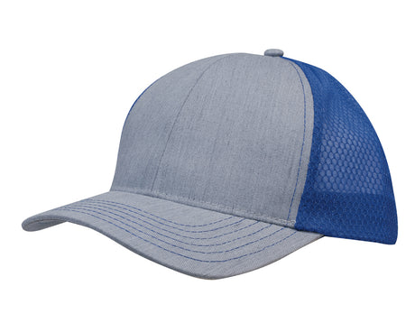 3971-Light Brushed Poly Cotton Marle Cap with Honeycomb Mesh Back