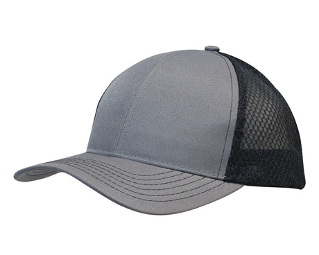 3972-Light Brushed Poly Cotton Marle Cap with Honeycomb Mesh Back