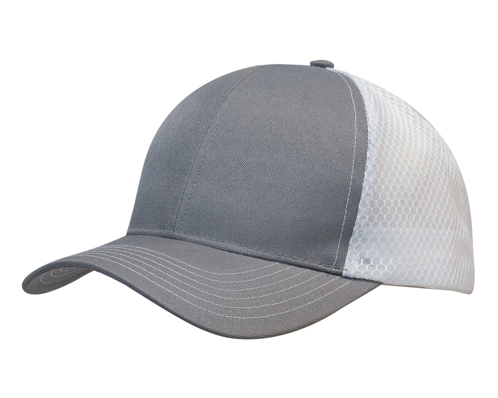 3972-Light Brushed Poly Cotton Marle Cap with Honeycomb Mesh Back